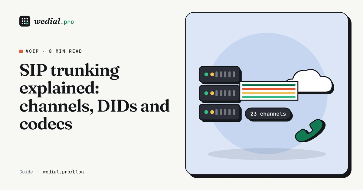 SIP trunking explained: channels, DIDs and codecs Server rack and cloud with a phone and a 23 channels badge for SIP trunking